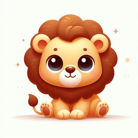 Cute cartoon lion sitting on a white background. Vector illustration.のイラスト素材
