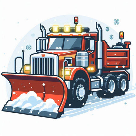 Vector illustration of snowplow with snowflakes on white background.のイラスト素材