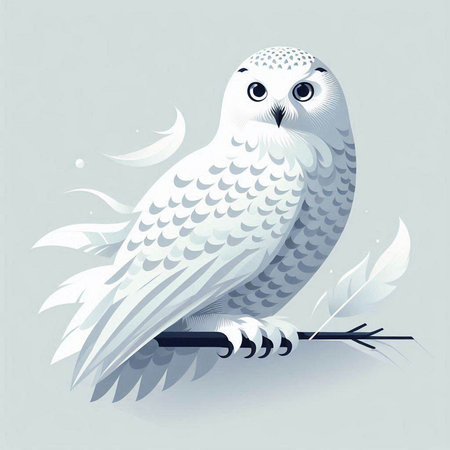 Snowy Owl. Vector illustration of a cute white owl on a branch.のイラスト素材