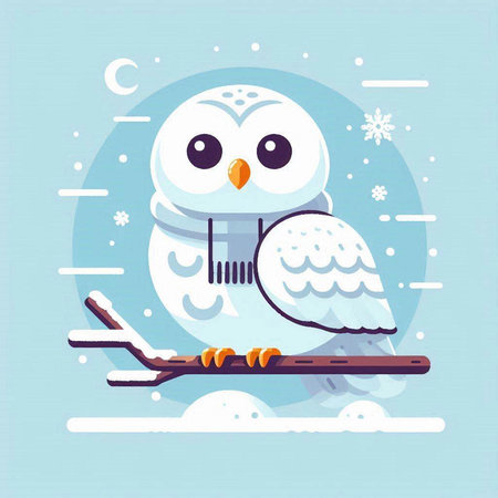 Snowy owl. Cute cartoon character. Vector Illustration.のイラスト素材