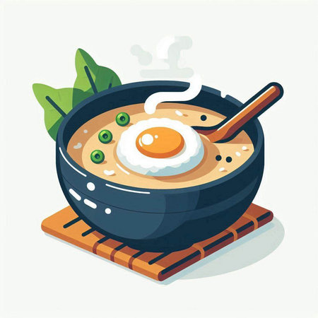 Japanese food, miso soup with egg in bowl, vector illustrationのイラスト素材