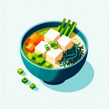 Illustration of Soba soup in a bowl. Vector illustration.のイラスト素材