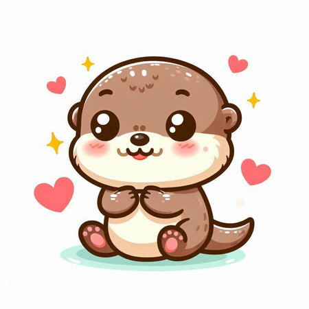 Cute cartoon otter sitting on the floor. Vector illustration.のイラスト素材
