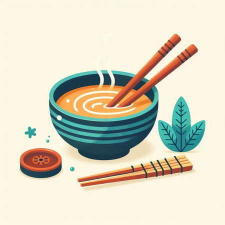 Vector illustration of a bowl of soup with chopsticks and chopsticksのイラスト素材