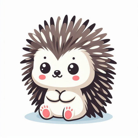 Cute cartoon hedgehog. Vector illustration isolated on white background.のイラスト素材