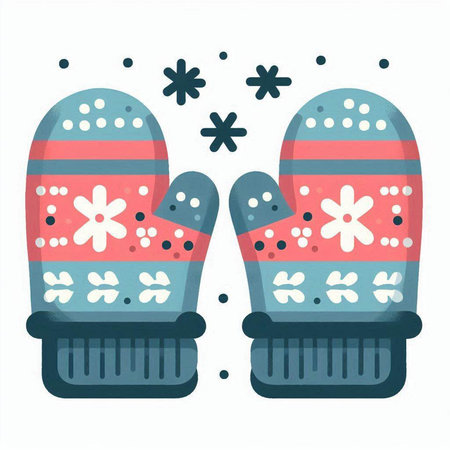 Christmas mittens with snowflakes. Vector illustration in flat styleのイラスト素材