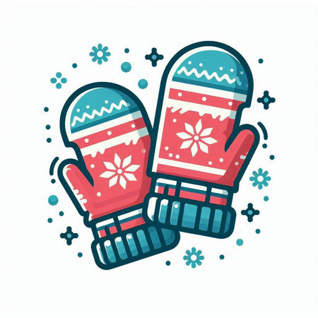 Winter knitted mittens. Vector illustration in flat cartoon style.のイラスト素材