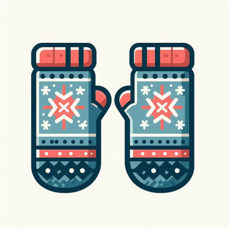 Pair of Christmas mittens. Vector illustration in flat style.のイラスト素材