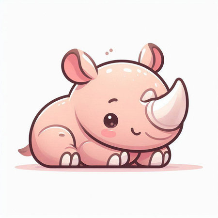 Cute cartoon rhinoceros isolated on white background. Vector illustration.のイラスト素材