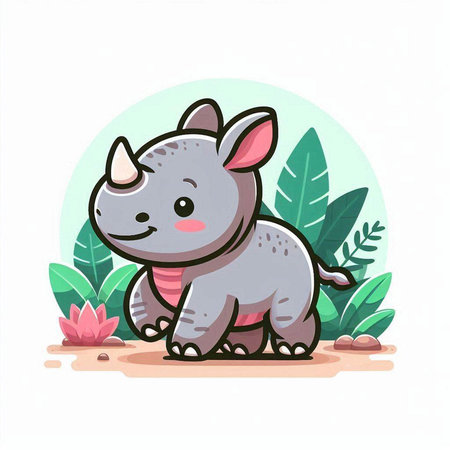 Cute rhinoceros sitting on the ground. Vector illustration.のイラスト素材