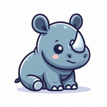 Cute baby rhinoceros isolated on white background. Vector illustration.のイラスト素材