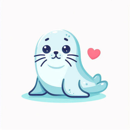 Cute cartoon seal with heart. Vector illustration in flat style.のイラスト素材