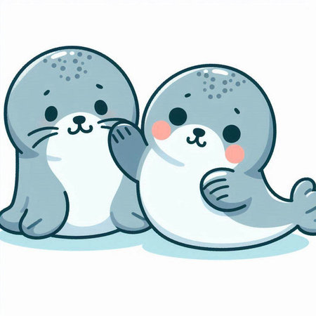 Illustration of a pair of cute seals isolated on a white backgroundのイラスト素材