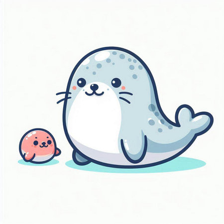 Cute seal and ball. Cute cartoon character. Vector illustration.のイラスト素材