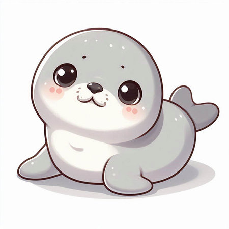 Cute baby seal on a white background. Vector illustration in cartoon style.のイラスト素材