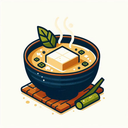 Japanese miso soup in a bowl with chopsticks. Vector illustration.のイラスト素材