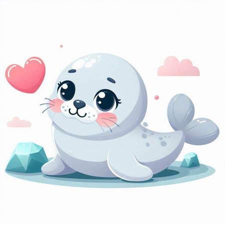 Cute seal with heart. Vector illustration of a cartoon seal.のイラスト素材