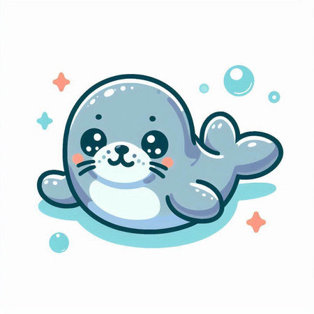 Cute seal on white background. Vector illustration in cartoon style.のイラスト素材
