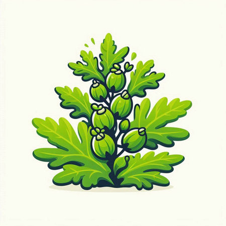 Illustration of a rowan berry with leaves on a white backgroundのイラスト素材