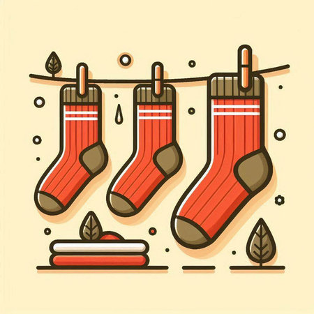Set of christmas socks hanging on clothesline. Vector illustration.のイラスト素材