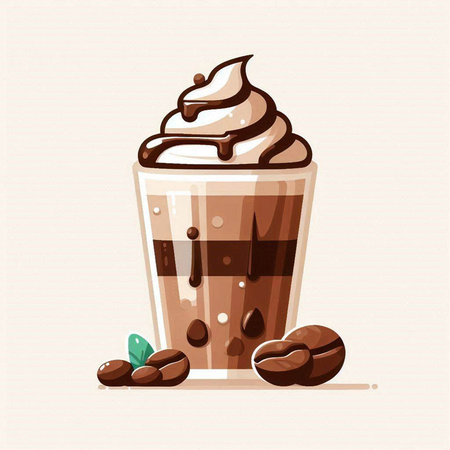 Coffee with whipped cream and coffee beans. Vector illustration.のイラスト素材