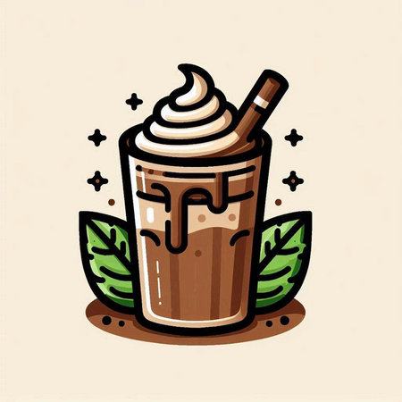Iced coffee with whipped cream. Vector illustration in cartoon style.のイラスト素材