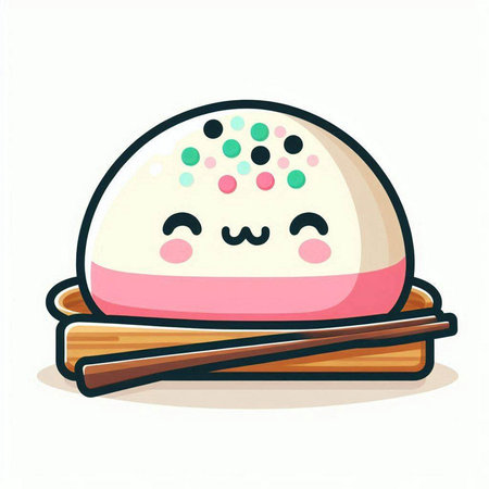Kawaii Japanese rice ball with chopsticks. Vector illustration.のイラスト素材