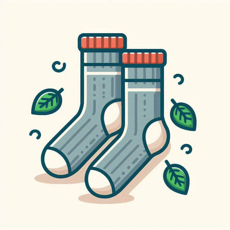 Socks with leaves. Vector illustration in a flat linear style.のイラスト素材