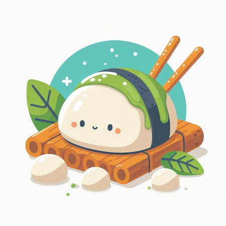 Illustration of sushi roll with chopsticks and seaweed. Vector illustration.のイラスト素材