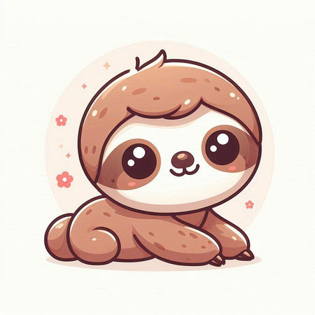 Cute cartoon sloth sitting on the ground. Vector illustration.のイラスト素材