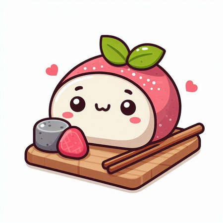 Illustration of a Cute Ice Cream Mascot Character with Sushi Rollsのイラスト素材