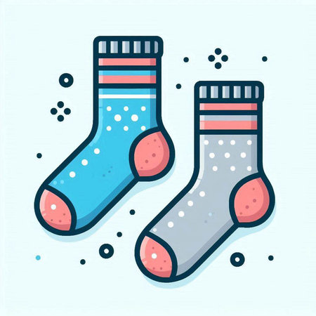 Pair of socks. Vector illustration in flat style. Isolated on blue background.のイラスト素材