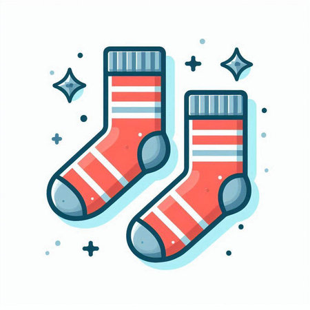 Christmas socks. Vector illustration in flat linear style on white background.のイラスト素材
