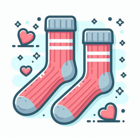 Vector illustration of pair of cute socks with hearts on white background.のイラスト素材