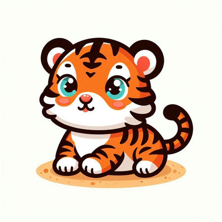 Cute cartoon tiger isolated on a white background. Vector illustration.のイラスト素材