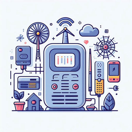 Modern vector illustration in thin line style. The concept of wireless technology.のイラスト素材