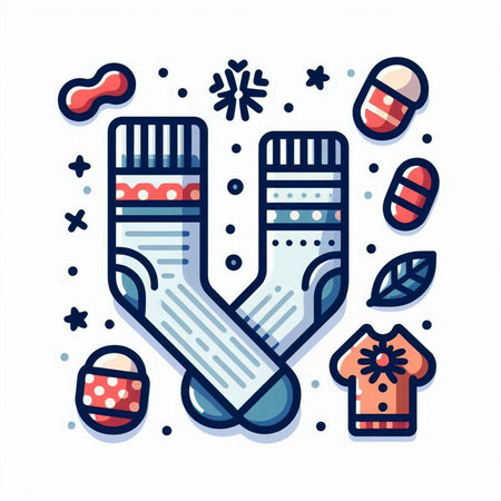 Socks with snowflakes and Christmas ornaments. Vector illustration.のイラスト素材