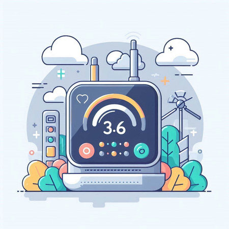 Vector illustration of modern flat line design wireless radio on white background. Technology and communication concept.のイラスト素材
