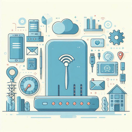 Vector illustration of flat line design concept of wireless communication and technology.のイラスト素材