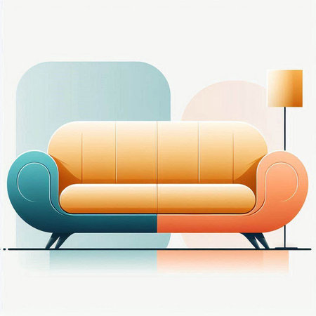 Illustration of sofa with lamp on white background. Vector illustration.のイラスト素材