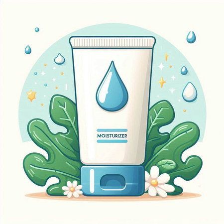 Vector illustration of a bottle of cream with a drop of water on a white backgroundのイラスト素材