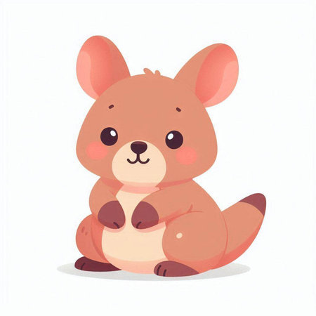 Cute cartoon kangaroo sitting on white background. Vector illustration.のイラスト素材