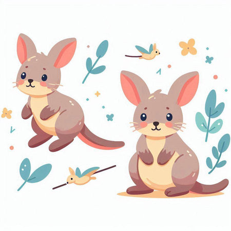 Cute kangaroos. Vector illustration in cartoon style.のイラスト素材