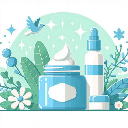 Vector illustration of cosmetic jar with cream, lotion, lotion.のイラスト素材
