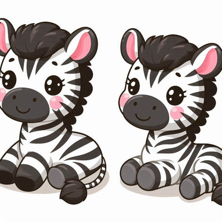 Cute cartoon zebra set on white background. Vector illustration.のイラスト素材