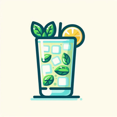Cocktail with mint, lemon and ice. Vector illustration.のイラスト素材