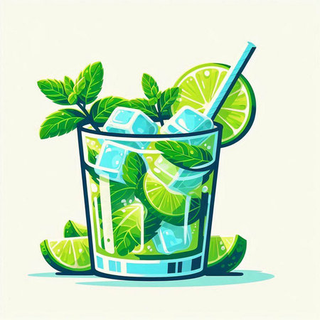 Cocktail mojito with lime and mint. Vector illustration.のイラスト素材
