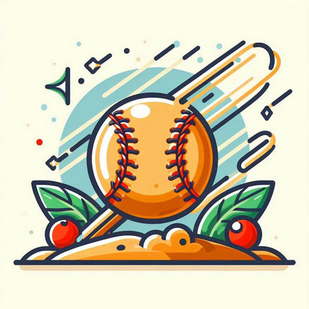 Baseball ball and baseball bat in flat style. Vector illustration.のイラスト素材