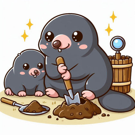 Illustration of a Cute Mammal Mascot with a shovelのイラスト素材