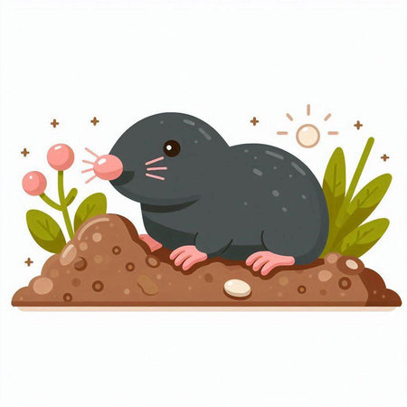 Mole in the ground. Vector illustration isolated on white background.のイラスト素材
